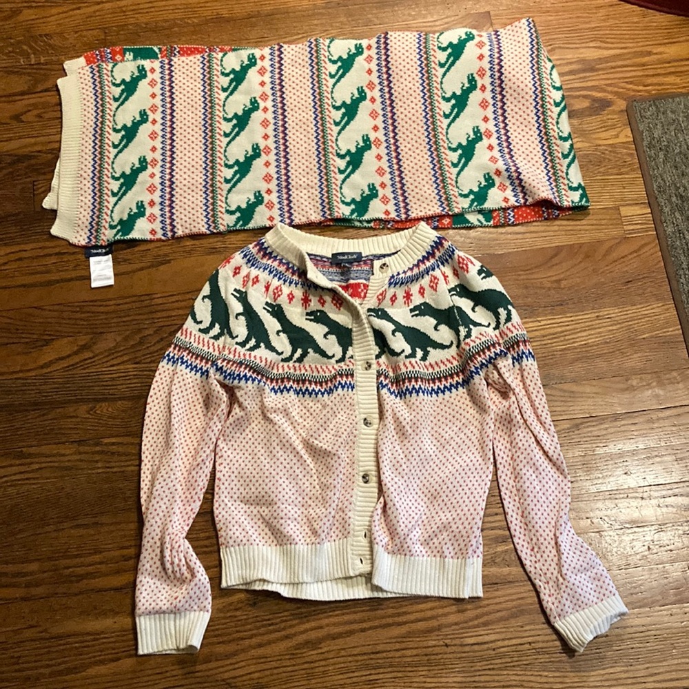 ModCloth Dino Cardigan and Scarf Combo
